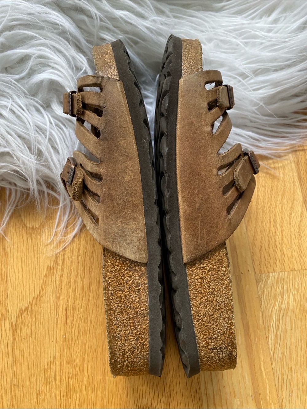 Birkenstock Granada Leather SoftBed Brown Suede Two-Buckle Slide Sandals - Picture 4 of 7